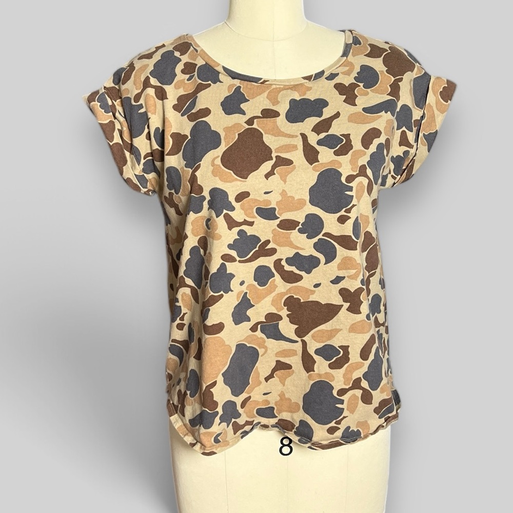 LL Bean Sugnatire Camo Boxy Top with Rolled Sleeves sz M